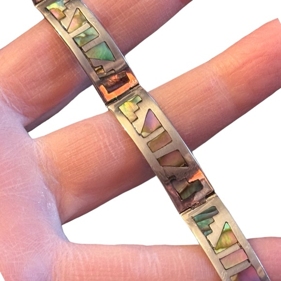 Vintage1950s Talleres De Los Ballesteros Taxco Mexico Sterling Abalone Bracelet - Picture 2 of 8
